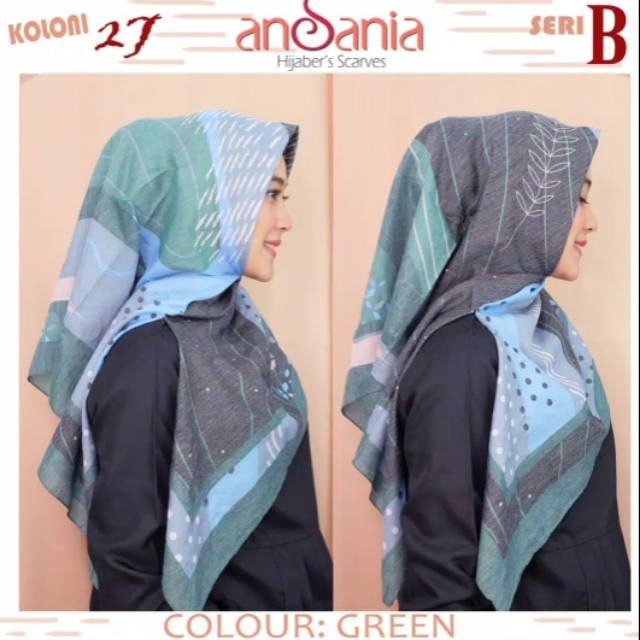 Promo!!! Jilbab Segiempat Ansania Green/Jilbab Motif