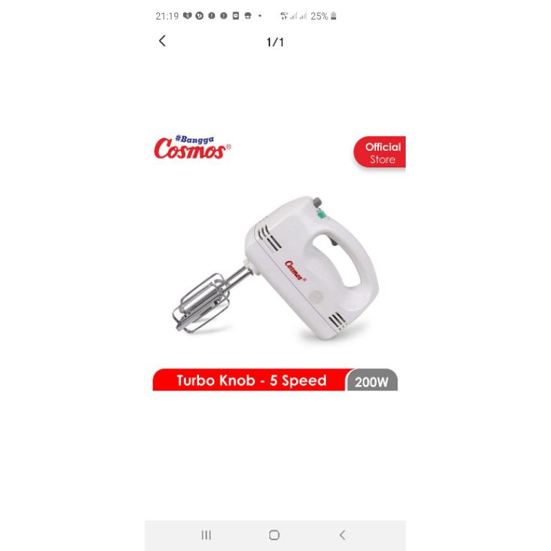 Cosmos CM1279 Hand Mixer 5 Speed Level promo murah