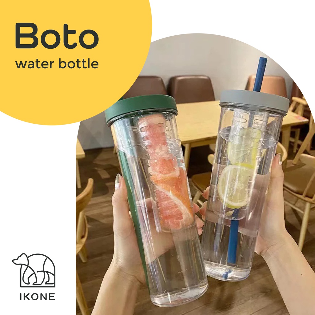 【IKONE】BOTO Botol Minuman Aesthetic Botol Minuman Detox Infused Water Bottle Termos Estetik Botol Minuman Bening Kantor Sekolah Botol Minum Tumblrlr Viral