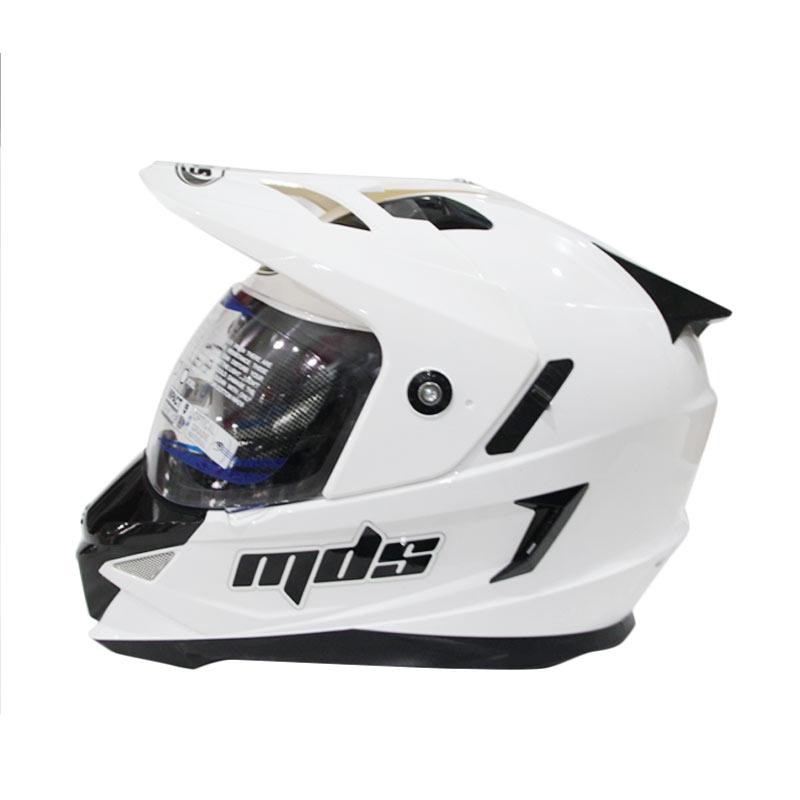 Helm MDS Fullface Motocross Super Pro Supermoto Double Visor SNI Sport Racing Putih Glossy (2Kg)