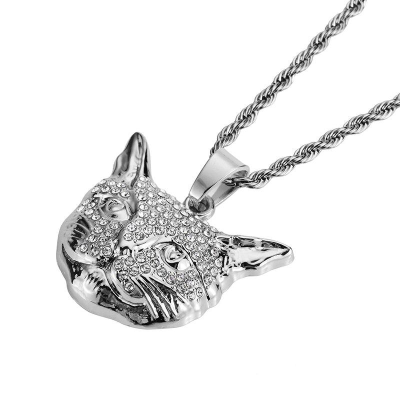 Kalung Rantai Liontin Kepala Kucing Bahan Zirkon Warna Emas Gaya Vintage Untuk Pria Dan Wanita