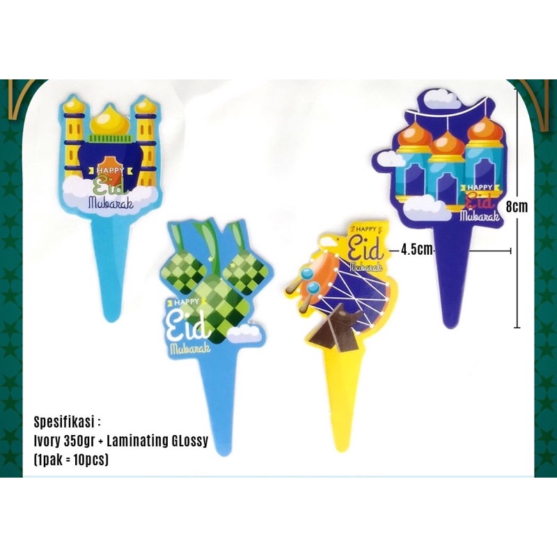 

Cake Topper Happy Eid Mubarak / Tusukan Hiasan Kue Lebaran Idul Fitri 10pcs