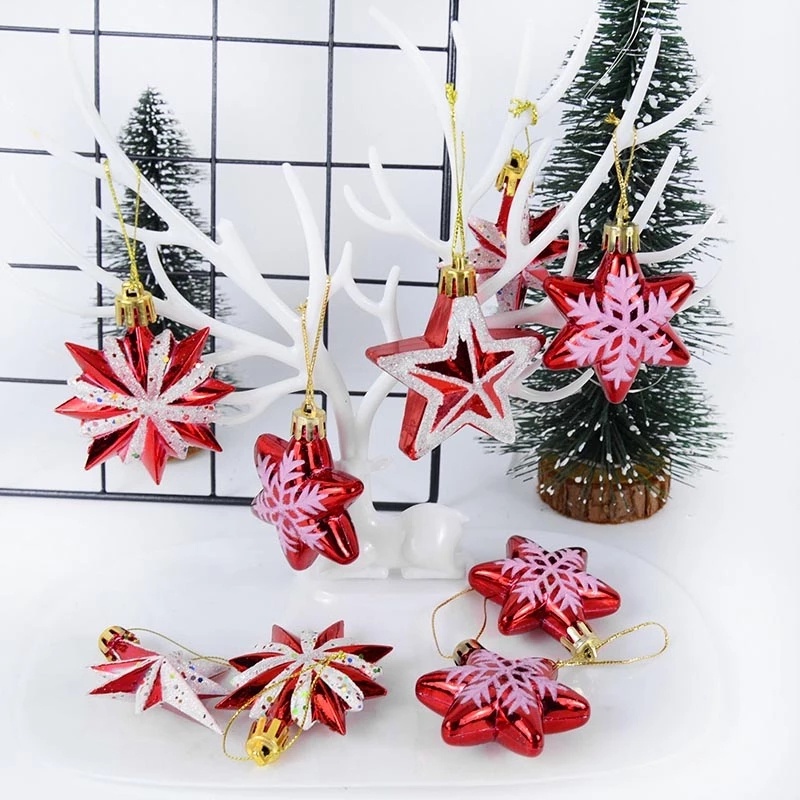 5 / 6Pcs Ornamen Gantung Bentuk Bintang Pentagram Bahan Plastik Untuk Dekorasi Pohon Natal