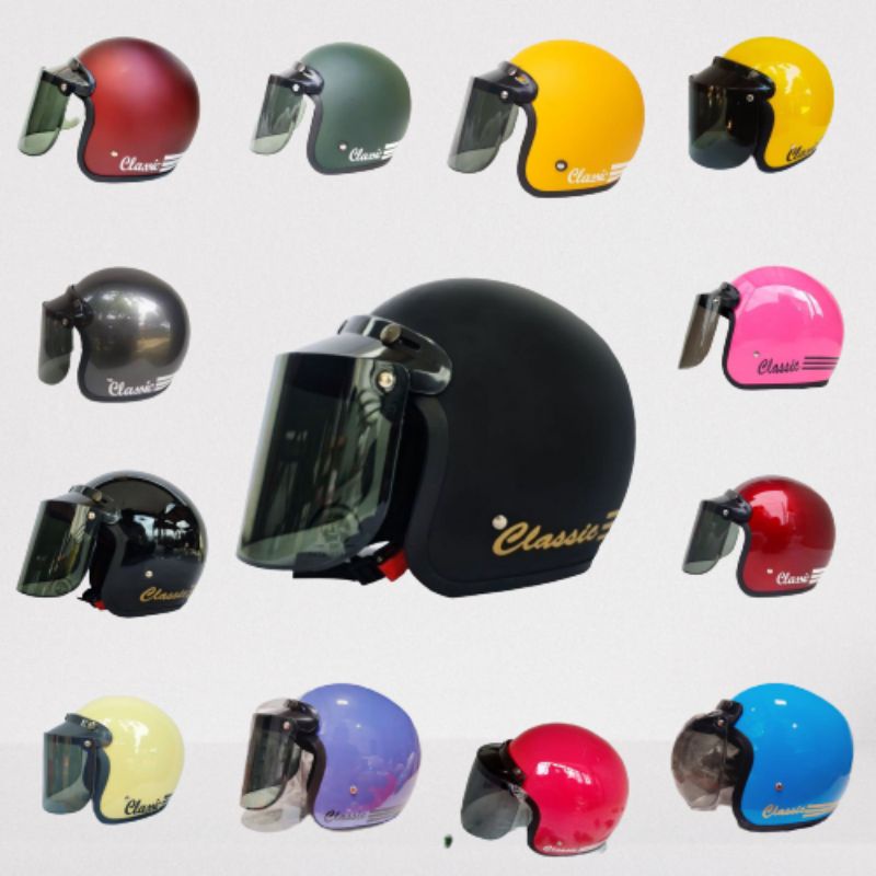 COD HELM BOGO DEWASA CLASIC GARIS  DEWASA POLOS GARIS KACA FLAT DATAR DAN KACA CEMBUNG-8