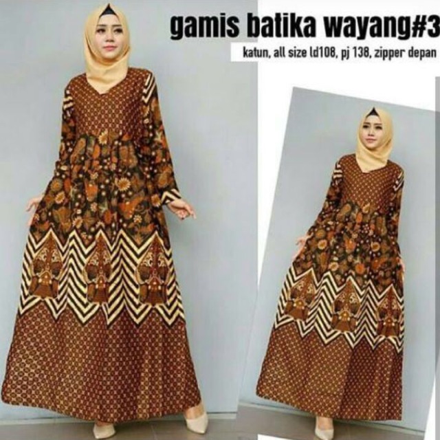 jual baju wanita gamis batik wayang model terbaru kekinian 3 negri murah best seller grosir solo