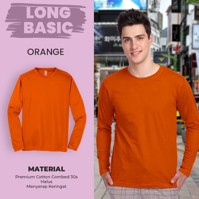 KAOS POLOS COTTON COMBED 30S LENGAN PANJANG-OREN (PJG)