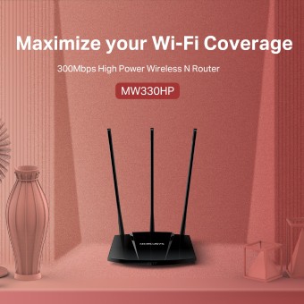 WIRELESS N ROUTER MERCUSYS 300MBPS 3 ANTENNA HIGH POWER TURBO WI-FI 7dBi MW330HP