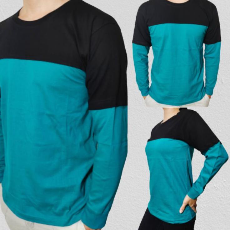 CURY Kaos Polos Kombinasi Longskate Pria Wanita Lengan Sambung Panjang rib size M L XL XXL htbt975