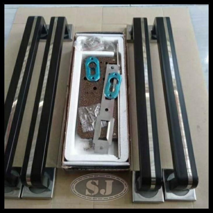 PROMO HANDLE PINTU PLUS KUNCI/HANDLEPINTU KUPU TARUNG/GAGANG PINTU MINIMALIS - HITAM, 35CM