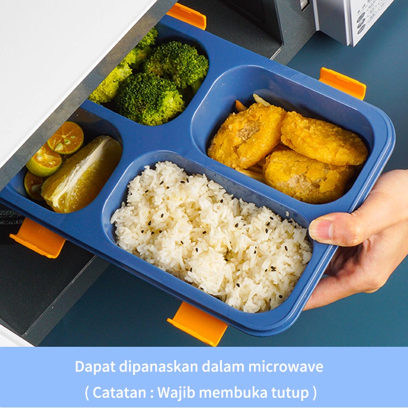 Letyeah &amp; Kaizenliving lunch box 4 grid dengan Kotak Sup free sendok /Kotak makan anti bocor Tempat Makan