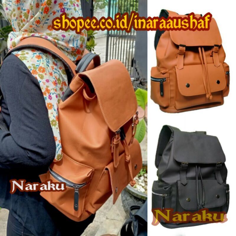 NARAKU Tas Ransel Wanita Kulit Kantor Kerja Sekolah Kuliah Outdoor Trendy Korea - RANSEL DESKA BAG