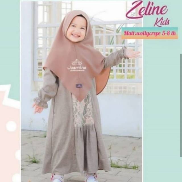 ZELINE SYARI KIDS 5-8 THN Wollycrepe Brukat Mix Full Brukat (Dapat Gamis+Kerudung) Baju Muslim Anak