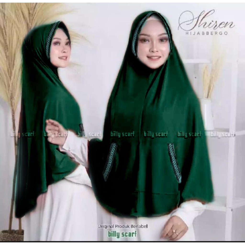 Jilbab instan Kantong Zigzag Kerudung kekinian Bergo terbaru 2021 Hijab Jumbo syar'i-Deep Green