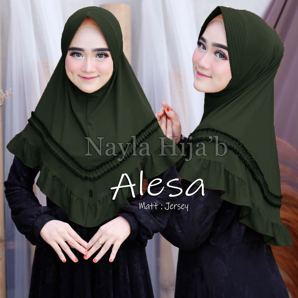 Jilbab Instan terbaru Hijab Bergo Alesa Kerudung Jersey Premium termurah dan terlaris Nayla Hijab-Army