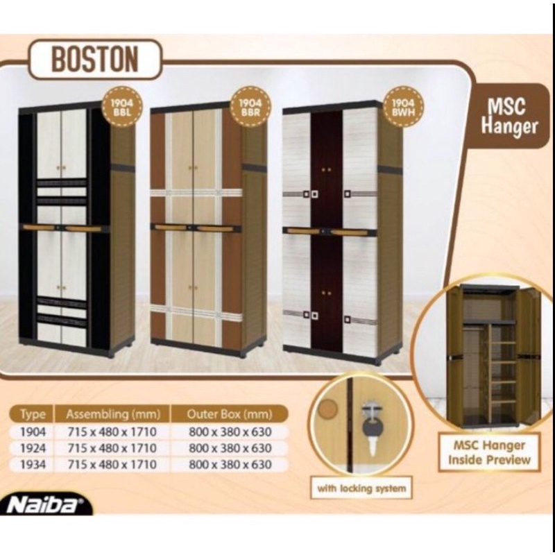 LEMARI PAKAIAN PLASTIK GANTUNG RAK KUNCI NAIBA 1904/ LEMARI PLASTIK MSC HANGER NAIBA 1904 MURAH