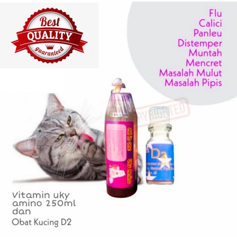 Jual Paket Obat Vitamin kucing D2 & Uky Amino 250 Untuk Sakit Flu