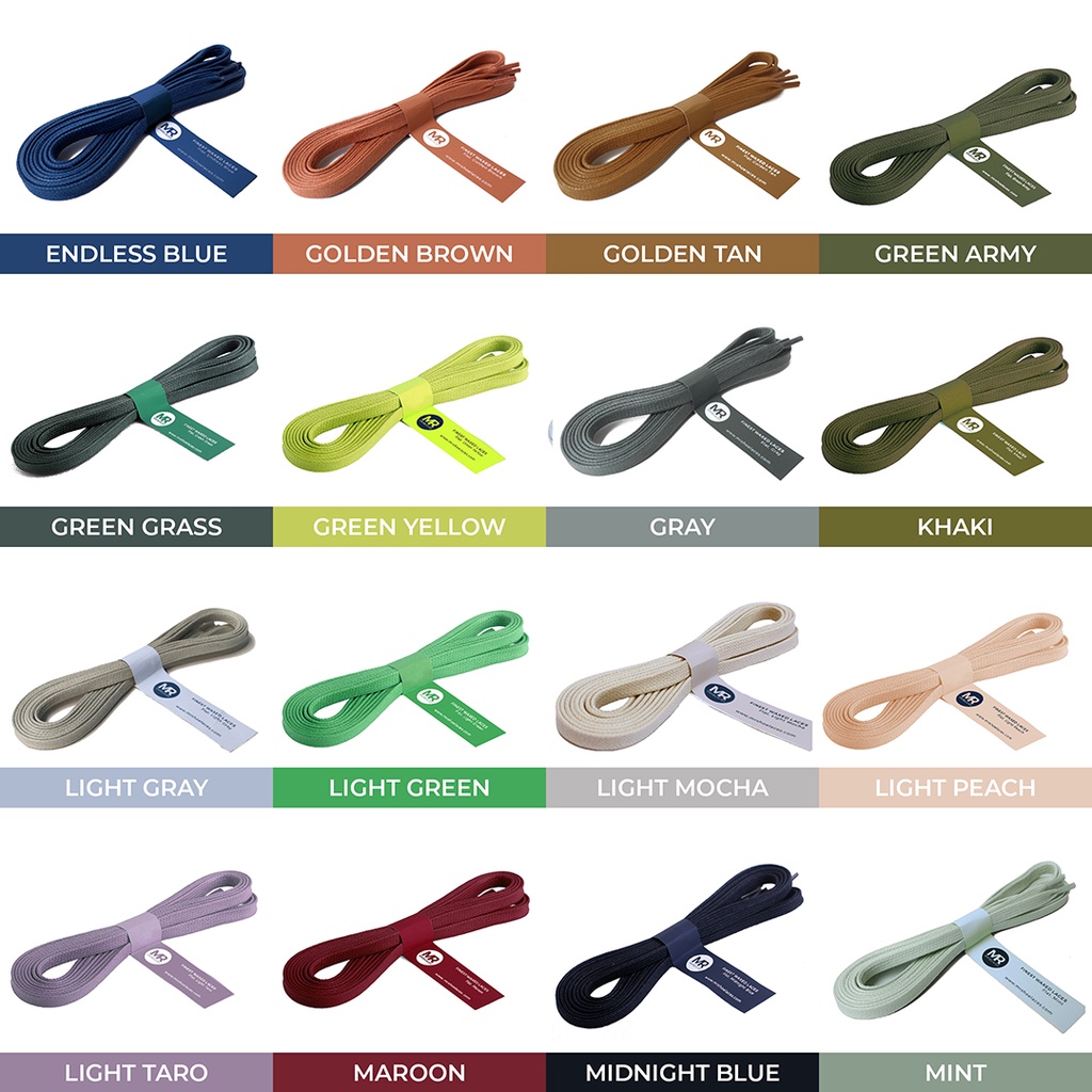 Tali Lilin Gepeng 6-7mm (Flat) 100cm Variasi Warna untuk Sepatu Sneakers