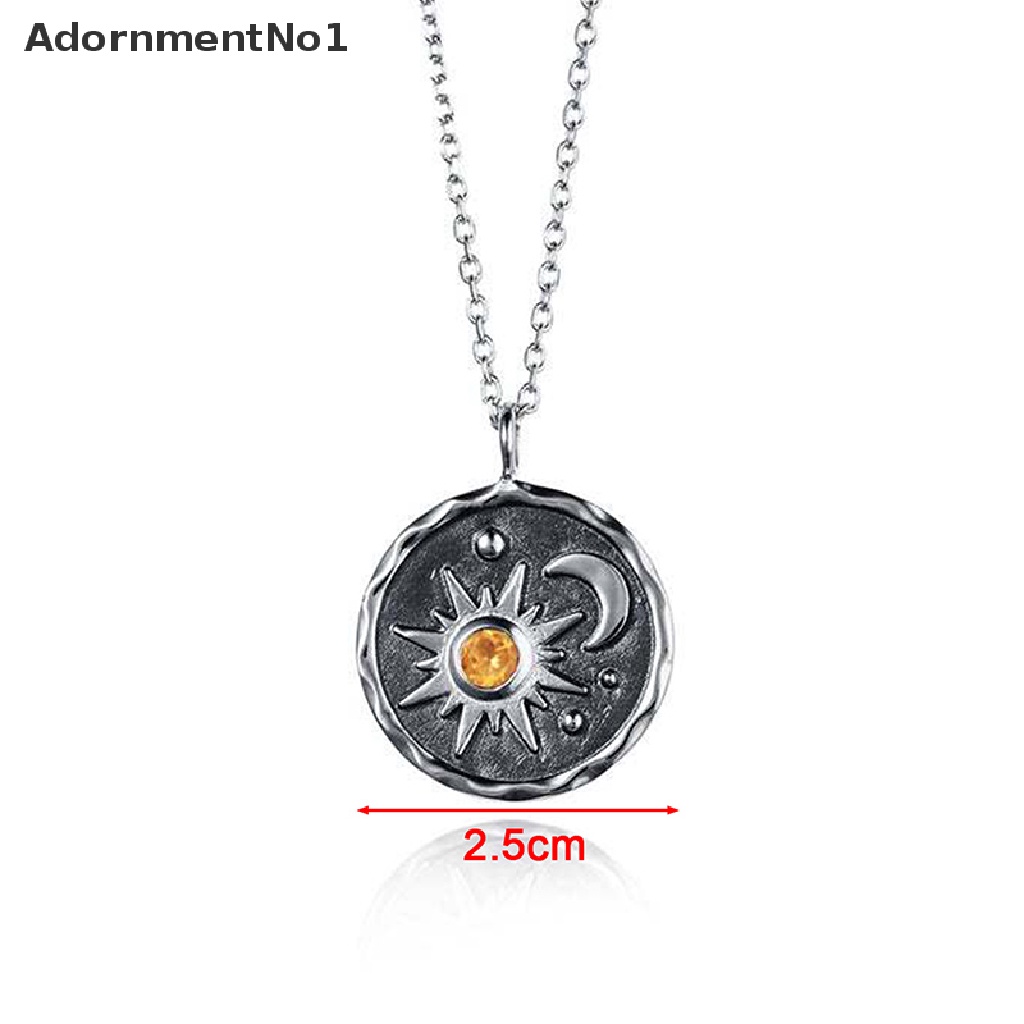 (AdornmentNo1) Kalung Rantai Dengan Liontin Matahari + Bulan Bahan Stainless steel Gaya Vintage Untuk Wanita