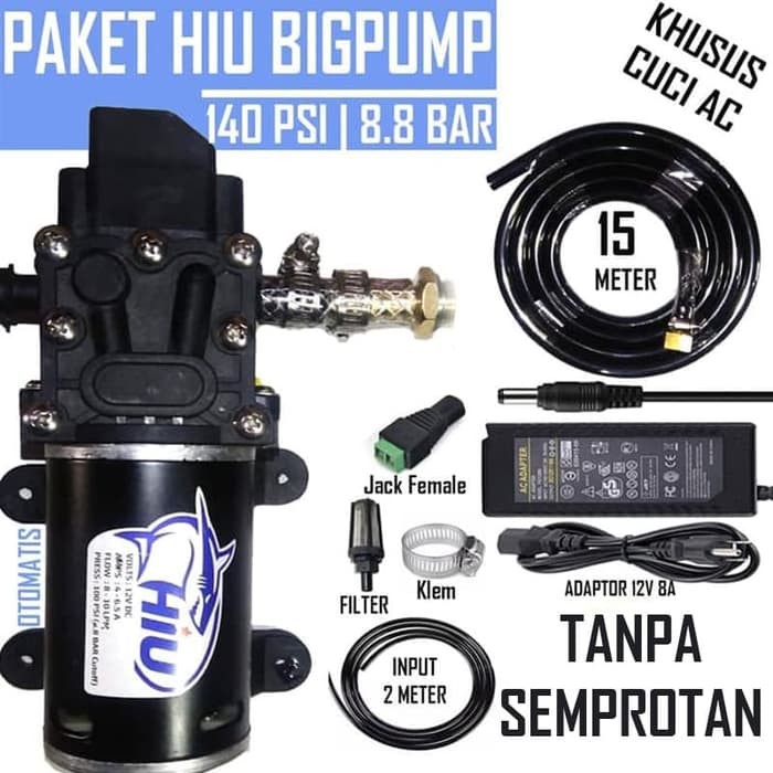 Pompa Air DC HIU BIGPUMP Paket Selang PE 15M Adaptor 8A Tanpa Sprayer