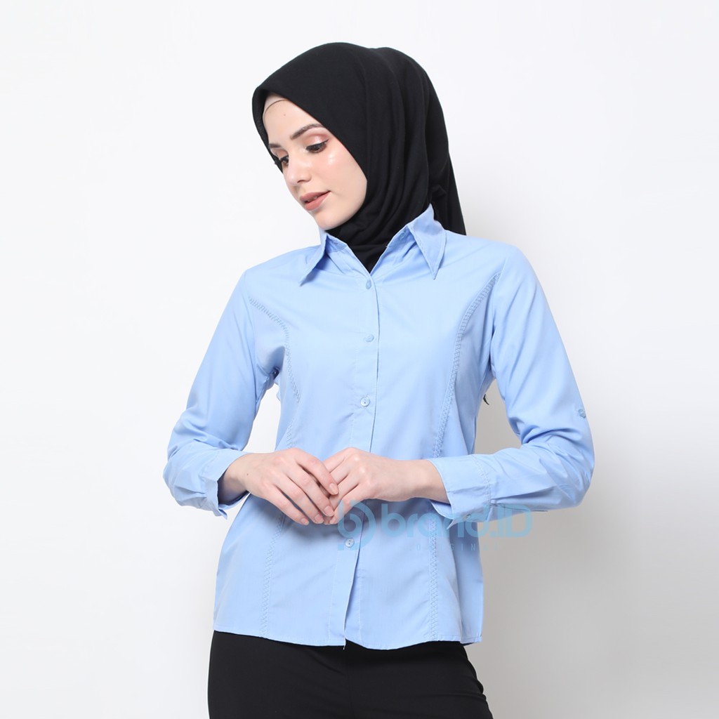 KEMEJA WANITA BIRU MUDA DAN WARNA POLOS TANGAN PANJANG KATUN / BAJU KANTOR FORMAL KERJA CEWEK JUMBO