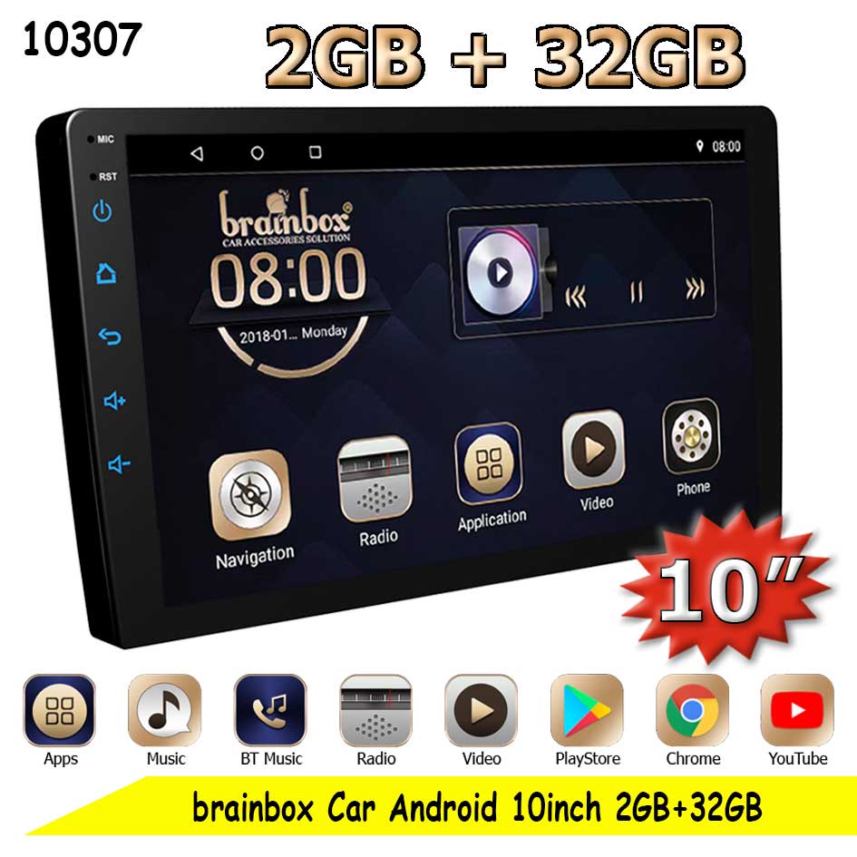 Brainbox TV Android 10 Inch 2GB + 32GB Head Unit Mobil 2 Din Double Din Headunit Tape Mobil MP5 Play