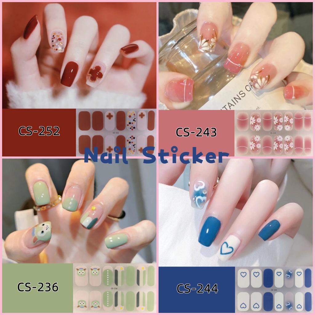 14pcs / Set Stiker Kuku Motif Kartun Warna Gradasi Anti Air / Racun Untuk Nail Art / Manicure DIY