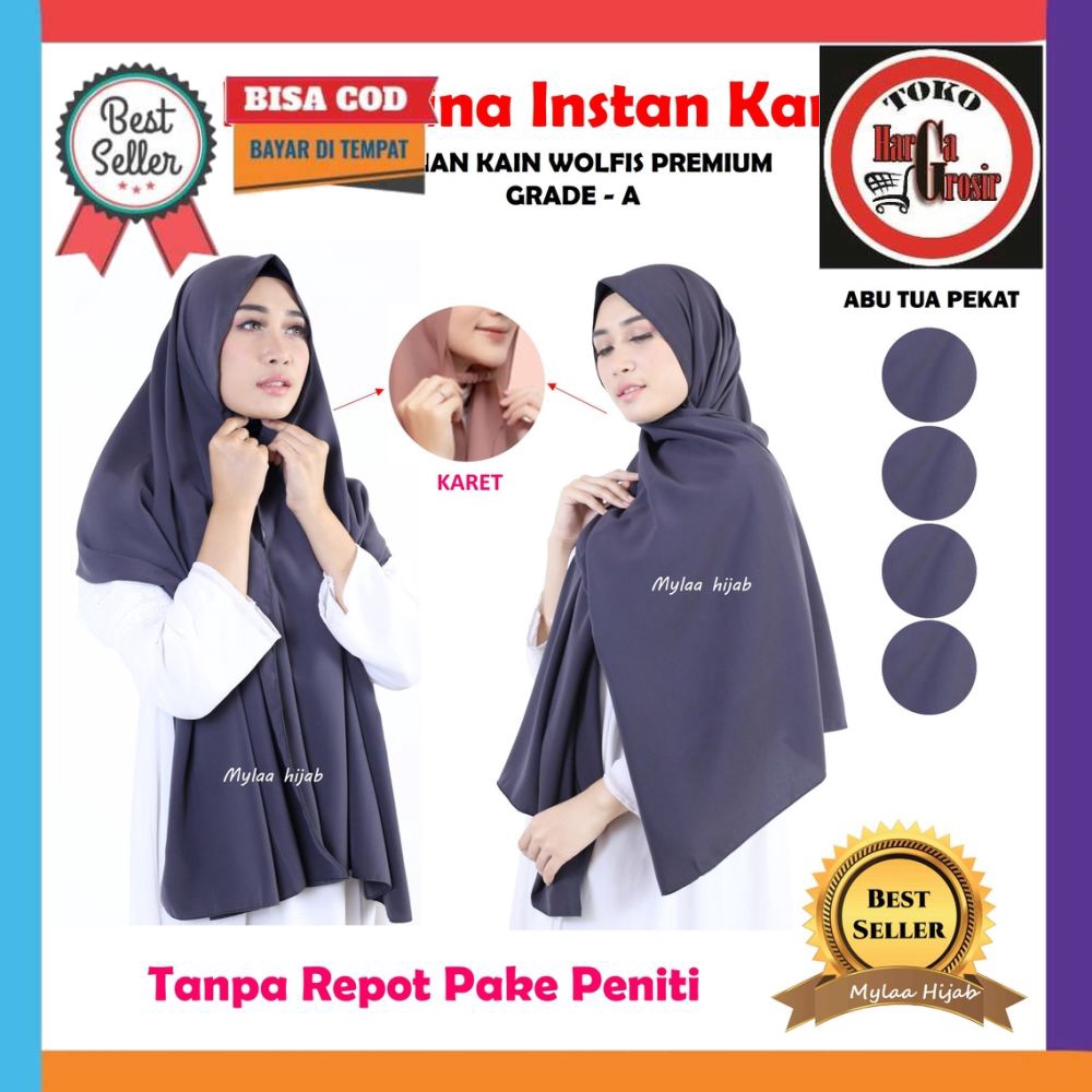 Termurah Jilbab Instan PASHMINA tali KARET WOLFIS PREMIUM GRADE A tali karet dagu hijab instan