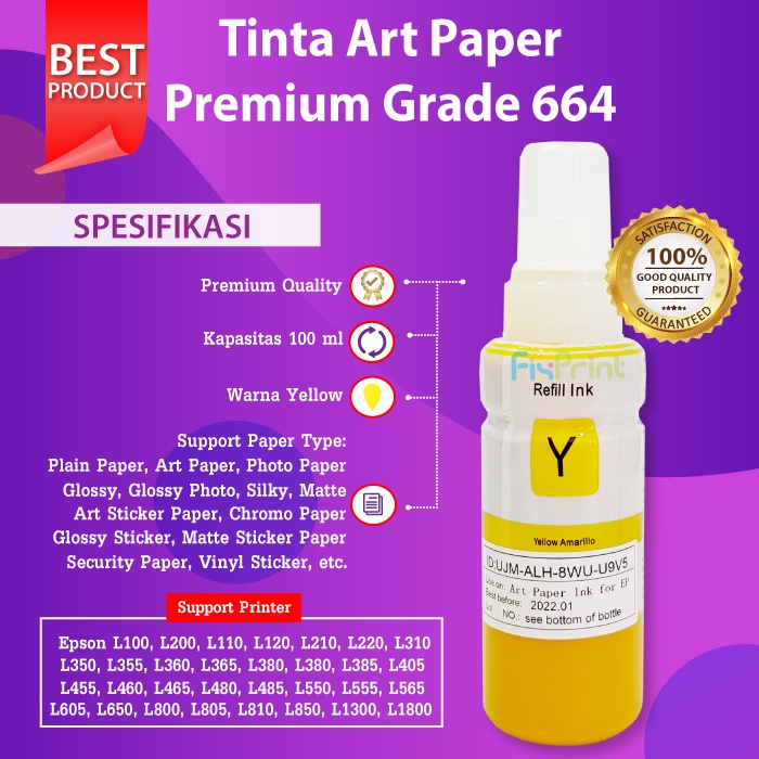 Tinta Art Paper 100ml Artpaper Epson L120 L121 L555 L565 L800 L805 L810 Black Cyan Magenta Yellow