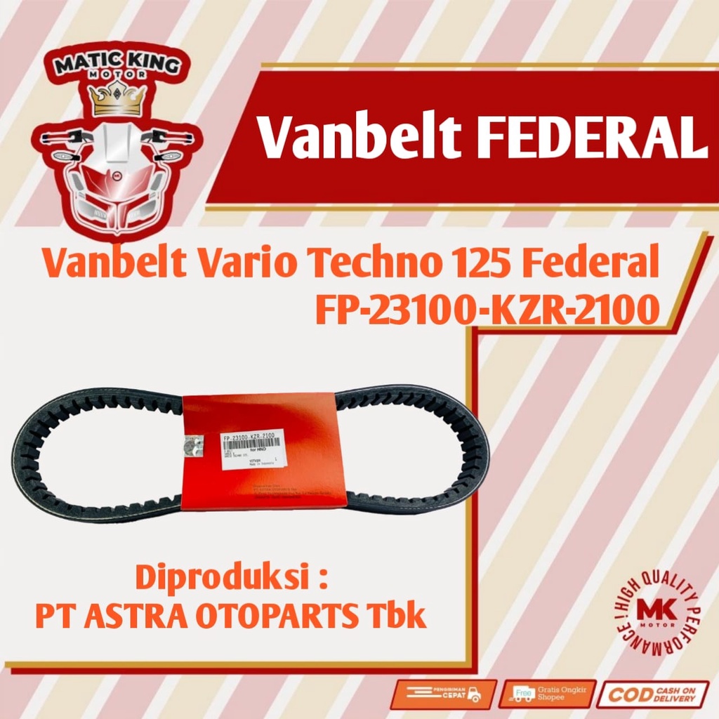 Vanbelt V belt Fanbelt Honda Vario 125 Techno old bohlam Federal ASTRA OTOPARTS  FP-23100-KZR-2100