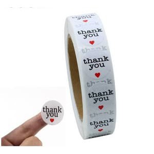 Paper Tags Sticker - 2,5cm White Round Red Heart &quot;Thank You&quot; Sticker (10 Pcs)