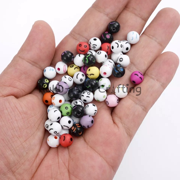 (60 Pcs) Mote Manik Smile Bulat Warna Warni Manik Emoji Karakter