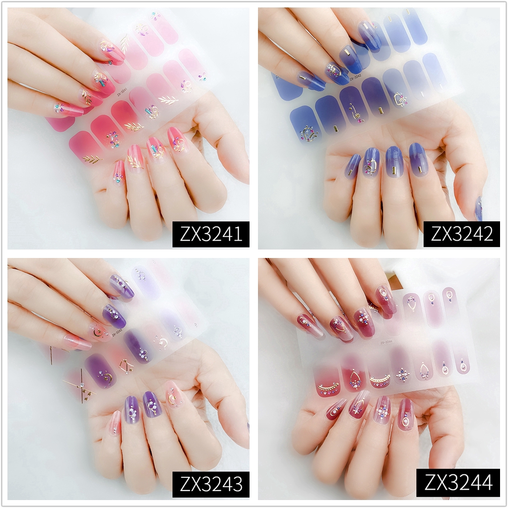 Stiker Kuku 3d Desain Berlian Mutiara Permata Warna Gradasi Laser Untuk Manicure Zx3259-3276