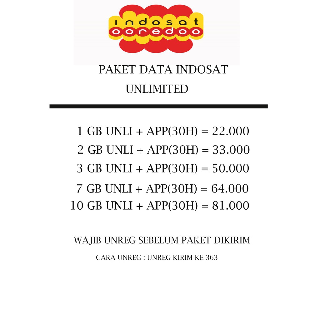 Paket Data Indosat Unlimited Youtube Gift (Wajib Unreg)