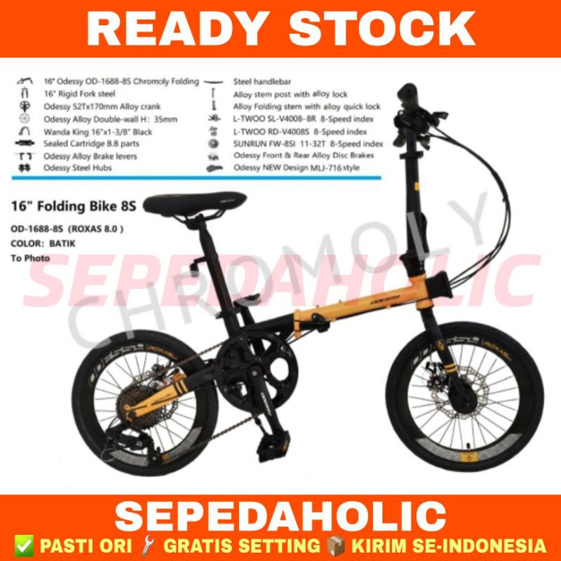 Sepeda Lipat 16 Inch ODESSY ROXAS 8.0 Chromoly 8 Speed Rem Cakram