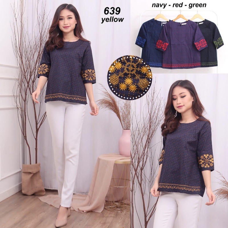 Baju blouse atasan bahan katun jepang import bordir