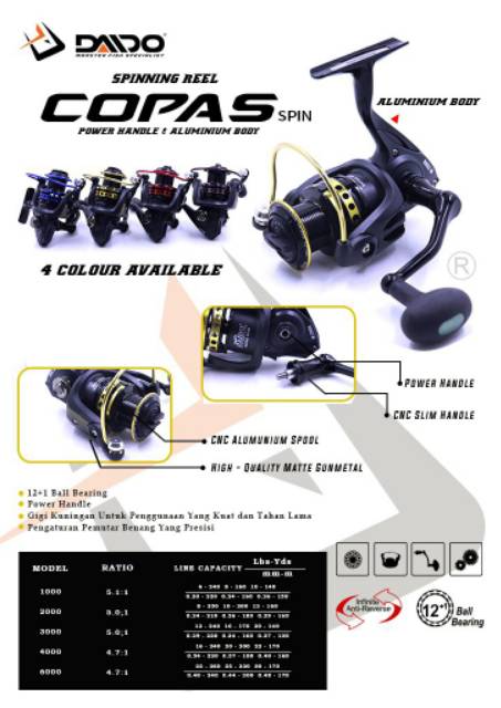 COD BAYAR DITEMPAT Reel DAIDO COPAS SPIN UK 4000, 6000 (POWER HANDLE)