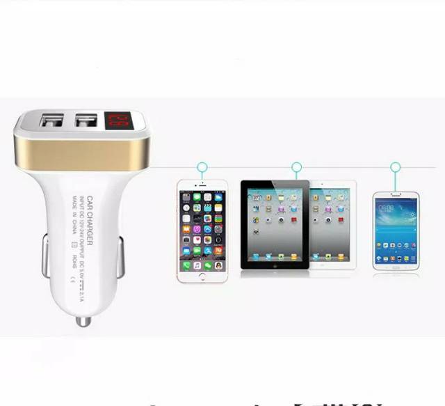 Cas HP Smartphone Di Mobil Dual USB Car Charger with LED Display