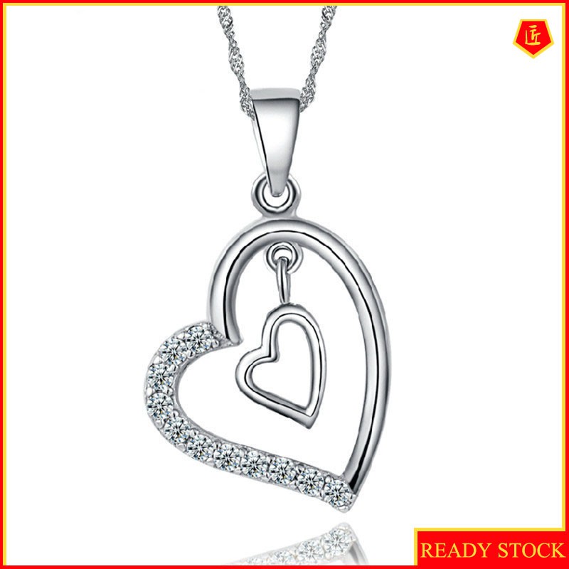 [Ready Stock]Korean Style Fashion Hollow-out Heart-Shaped Silver Necklace Simple Elegant