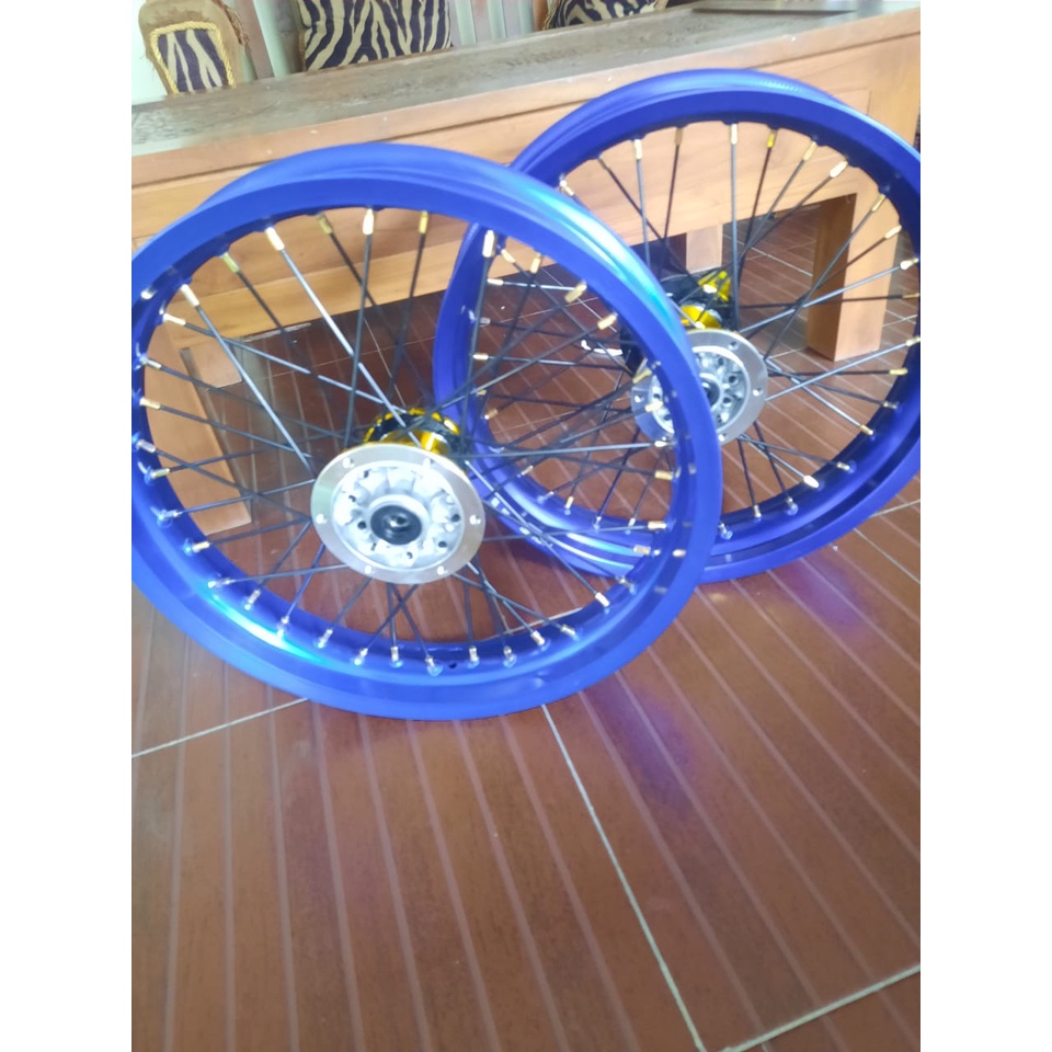 RODA SET WHEELSET VELG SET SUPERMOTO TANPA BAN KAWASAKI KLX 250 300 TERMURAH BISA RIQUEST WARNA