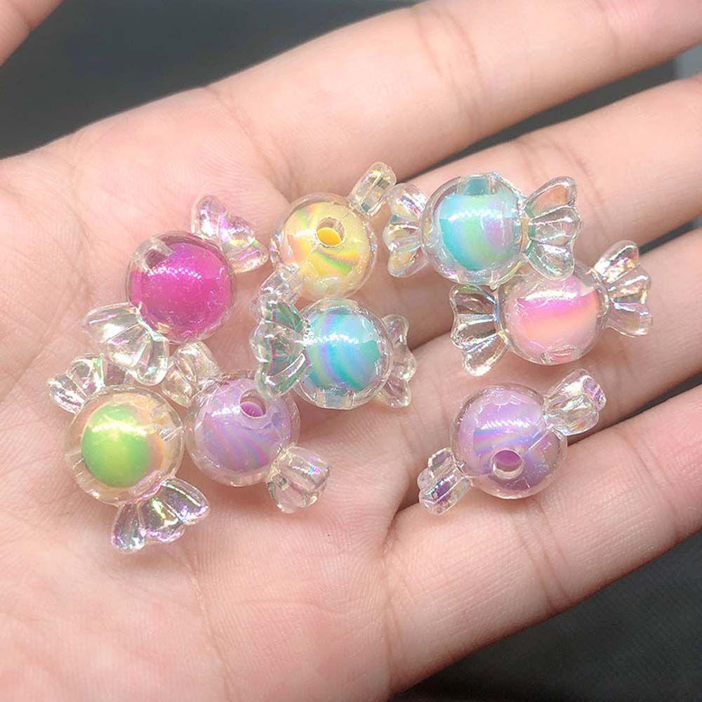 Mxbeauty Candy Acrylic Beads Colorful 10pcs Gelang Bentuk Gula Laser AB Plated Color Spacer Beads