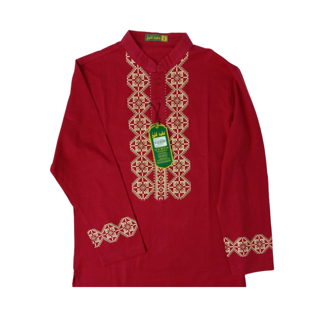 Gold Cows  - Baju Koko Pria Lengan Panjang Motif Kobata Kombinasi Kubus  Warna Coksu Bahan Singel Je