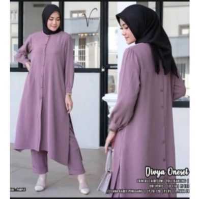 AIRFLOW CRINGKLE ONSET LONG TUNIK JUMBO WANITA MUSLIM KANCING DEPAN BLKANG