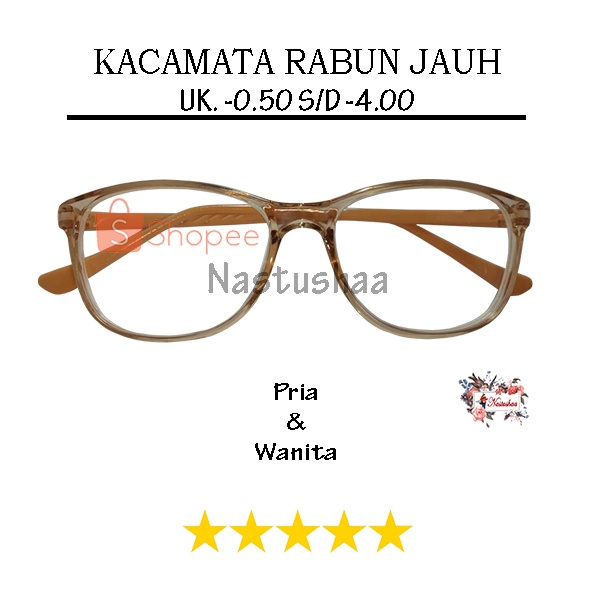 Terbaru !! Kacamata Minus Uk. -0.50 s/d -4.00 Rabun Jauh Kaca Mata Frame Coklat Muda Oval Untuk Pria dan Wanita FREE CASE