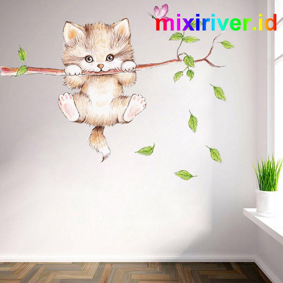 Stiker Dinding Wallpaper Desain Kartun Cabang Kucing Lucu Shopee