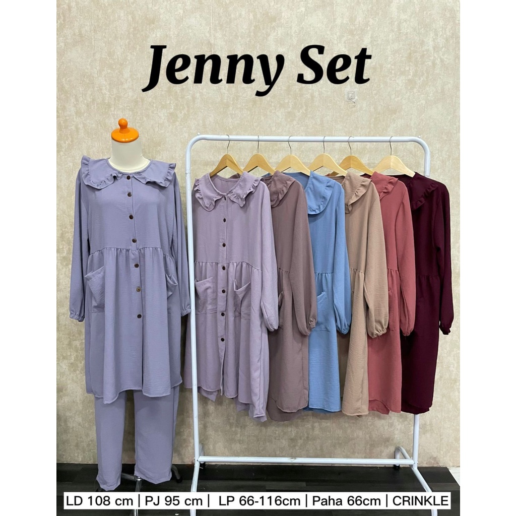 SETELAN CRINKLE JENNY SET STELAN KANTONG DEPAN SETCEL LONG TUNIK BUSUI BUMIML GROSIR ECER