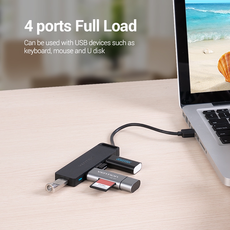 Vention Hub Usb 3.0 4 Port Ultra Slim Portable Dengan Power Supply Untuk  Surface Pro/Notebook/Pc/Laptop