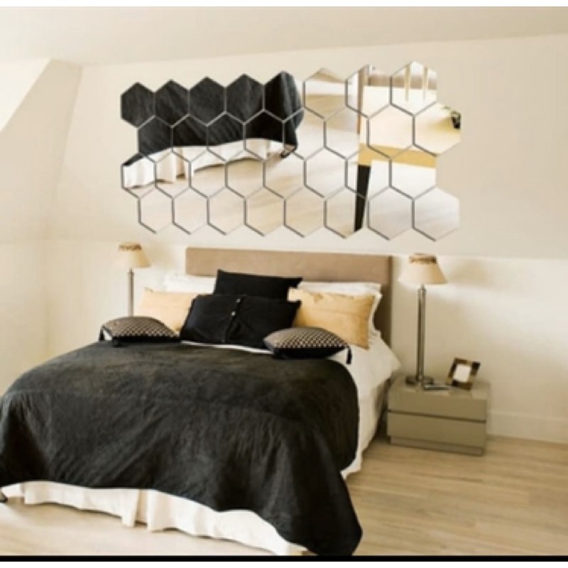 ISI 7 PC hiasan dinding ACRYLIC JUMBO HEXAGONAL import mirror