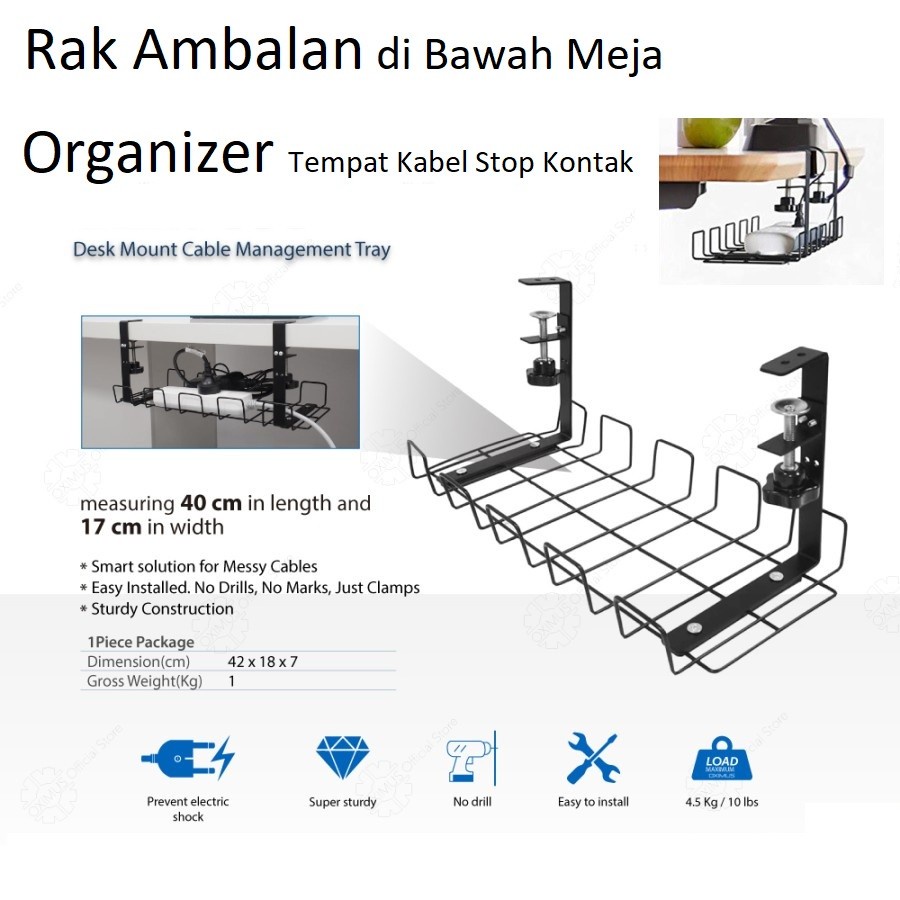 Rak Ambalan Holder Jepit Bawah Meja Desk Mount Tray Cable Organizer C8