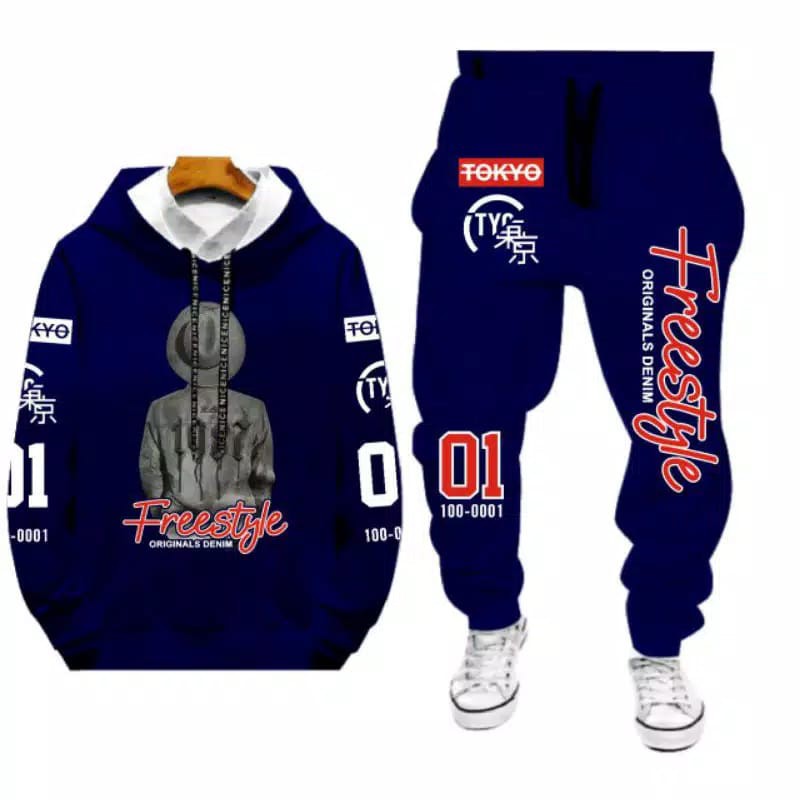 SETELAN SWEATER DAN CELANA HOODIE PRIA MOTIF SABLON FREESTYLE