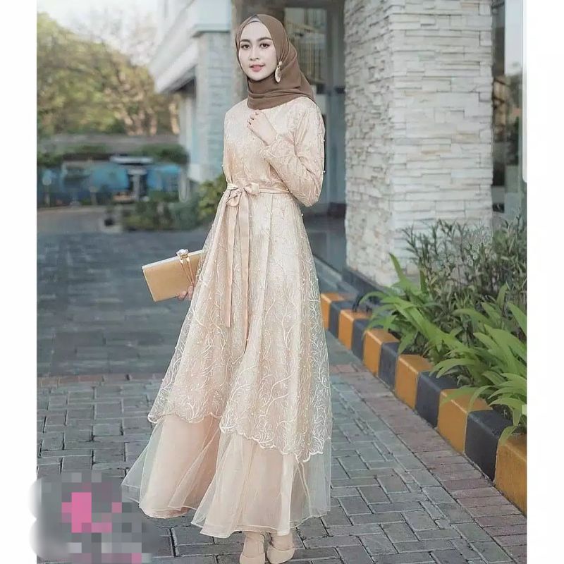 Dress Sage Tille Exclusive Gamis Brukat Tile Kayla Maxi Dress Aurel Haliya Dress Gamis Kondangan / BAJU DEWASA MURAH TERBARU 2021 / Gamis Kondangan Bridesmaid/ Gamis Tunangan